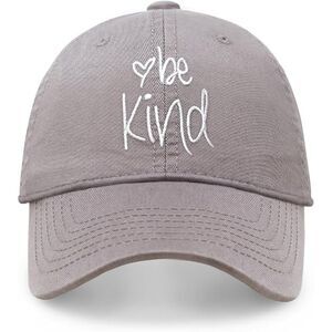 Unisex Light Grey 100%Cotton Be Kind Embroidered Adjustable Classic Baseball Cap